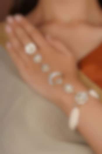 Gold Plated Uncut Polki & Beaded Jadau Haathphool by Mortantra at Pernia's Pop Up Shop