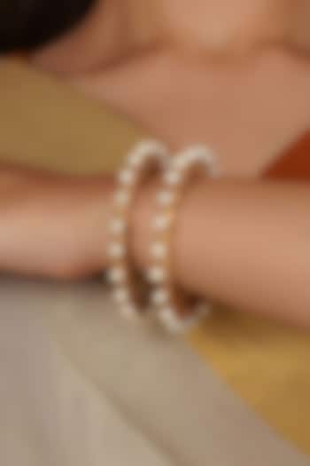 Gold Finish Jadau Kundan Polki Bangles (Set Of 2) by Mortantra at Pernia's Pop Up Shop