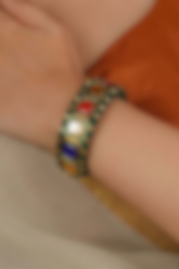 Gold Plated Uncut Polki & Beaded Jadau Bracelet by Mortantra at Pernia's Pop Up Shop