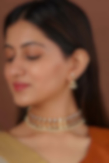 Gold Plated Uncut Polki & Beaded Jadau Choker Necklace Set by Mortantra at Pernia's Pop Up Shop