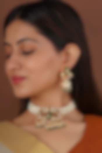 Gold Plated Uncut Polki & Beaded Jadau Choker Necklace Set by Mortantra at Pernia's Pop Up Shop