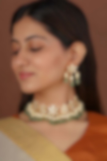 Gold Plated Uncut Polki & Beaded Jadau Choker Necklace Set by Mortantra at Pernia's Pop Up Shop