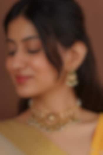 Gold Plated Uncut Polki & Beaded Jadau Choker Necklace Set by Mortantra at Pernia's Pop Up Shop