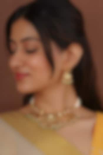 Gold Plated Uncut Polki & Beaded Jadau Choker Necklace Set by Mortantra at Pernia's Pop Up Shop