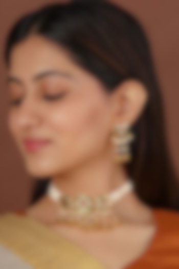 Gold Plated Uncut Polki & Beaded Jadau Choker Necklace Set by Mortantra at Pernia's Pop Up Shop