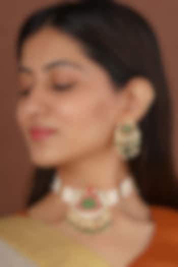 Gold Plated Uncut Polki & Beaded Jadau Choker Necklace Set by Mortantra at Pernia's Pop Up Shop