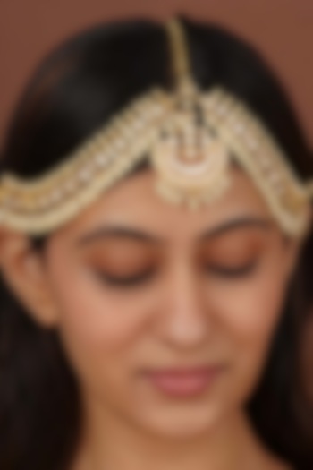 Gold Plated Uncut Polki & Beaded Jadau Mathapatti by Mortantra at Pernia's Pop Up Shop