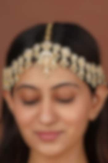 Gold Plated Uncut Polki & Beaded Jadau Mathapatti by Mortantra at Pernia's Pop Up Shop