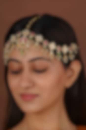 Gold Plated Uncut Polki & Beaded Jadau Mathapatti by Mortantra at Pernia's Pop Up Shop