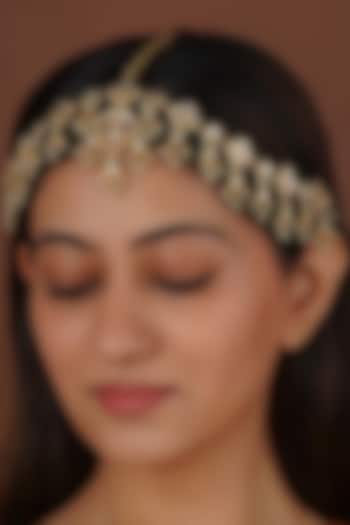 Gold Plated Uncut Polki & Beaded Jadau Mathapatti by Mortantra at Pernia's Pop Up Shop