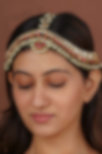 Gold Plated Uncut Polki & Beaded Jadau Mathapatti by Mortantra at Pernia's Pop Up Shop