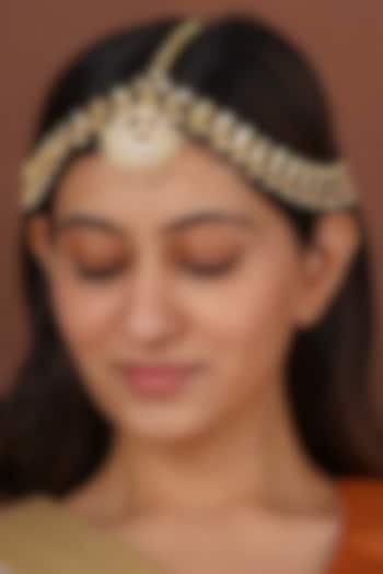 Gold Plated Uncut Polki & Beaded Jadau Mathapatti by Mortantra at Pernia's Pop Up Shop