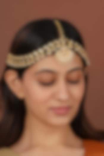 Gold Plated Uncut Polki & Beaded Jadau Mathapatti by Mortantra at Pernia's Pop Up Shop