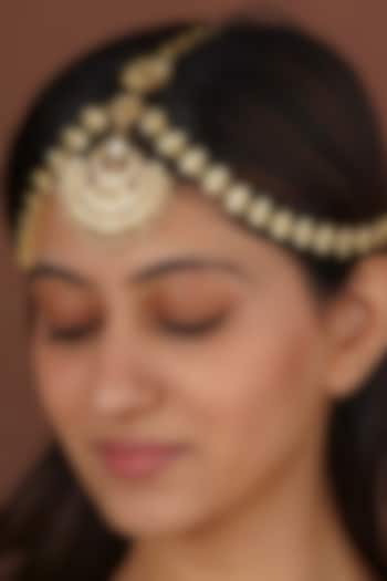 Gold Plated Uncut Polki & Beaded Jadau Mathapatti by Mortantra at Pernia's Pop Up Shop