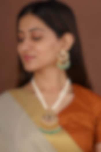 Gold Plated Uncut Polki & Beaded Jadau Long Necklace Set by Mortantra at Pernia's Pop Up Shop
