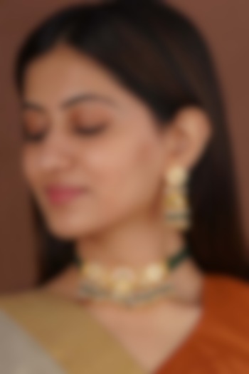 Gold Plated Uncut Polki & Beaded Jadau Choker Necklace Set by Mortantra at Pernia's Pop Up Shop