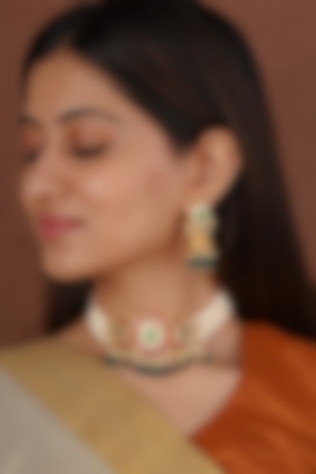 Gold Plated Uncut Polki & Beaded Jadau Choker Necklace Set by Mortantra at Pernia's Pop Up Shop