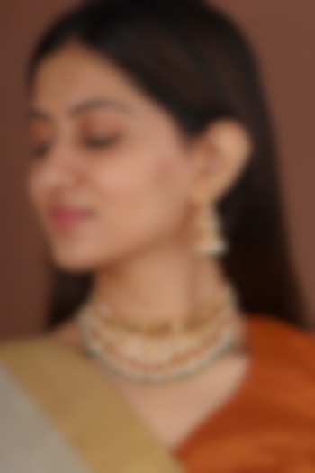 Gold Plated Uncut Polki & Beaded Jadau Necklace Set by Mortantra at Pernia's Pop Up Shop