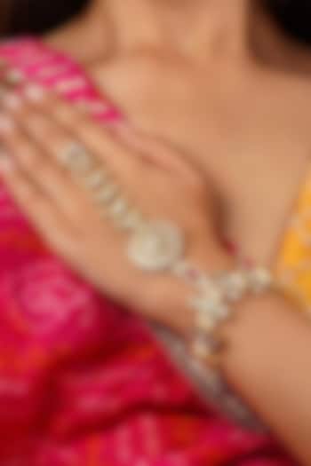 Gold Plated Uncut Polki & Beaded Jadau Haathphool by Mortantra at Pernia's Pop Up Shop