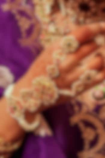 Gold Plated Uncut Polki & Beaded Jadau Haathphool by Mortantra at Pernia's Pop Up Shop