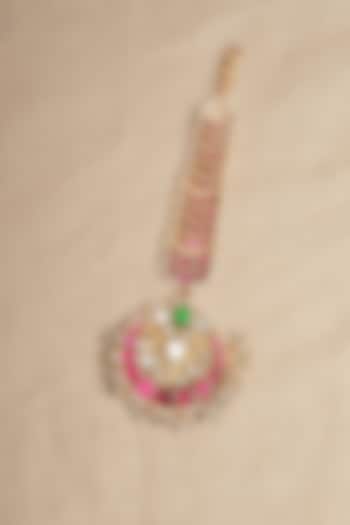 Gold Plated Uncut Polki & Beaded Jadau Maangtikka by Mortantra at Pernia's Pop Up Shop