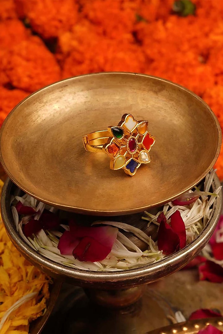 Gold Finish Jadau Kundan Polki Ring by Mortantra at Pernia's Pop Up Shop