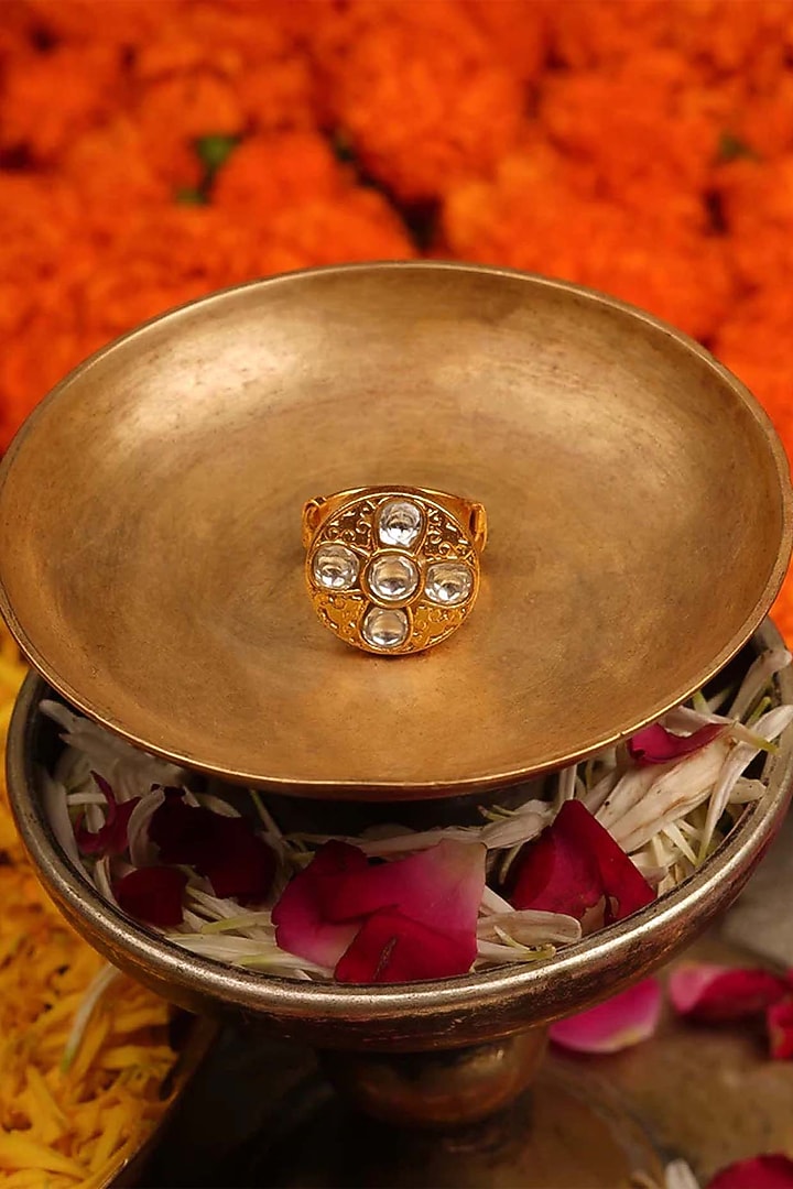 Gold Finish Jadau Kundan Polki Ring by Mortantra at Pernia's Pop Up Shop