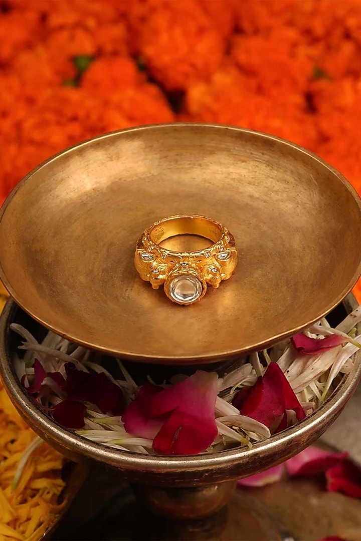 Gold Finish Jadau Kundan Polki Ring by Mortantra at Pernia's Pop Up Shop