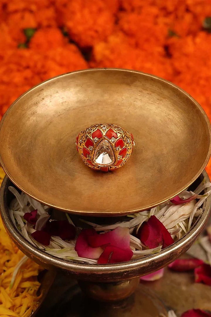 Gold Finish Jadau Kundan Polki Ring by Mortantra at Pernia's Pop Up Shop