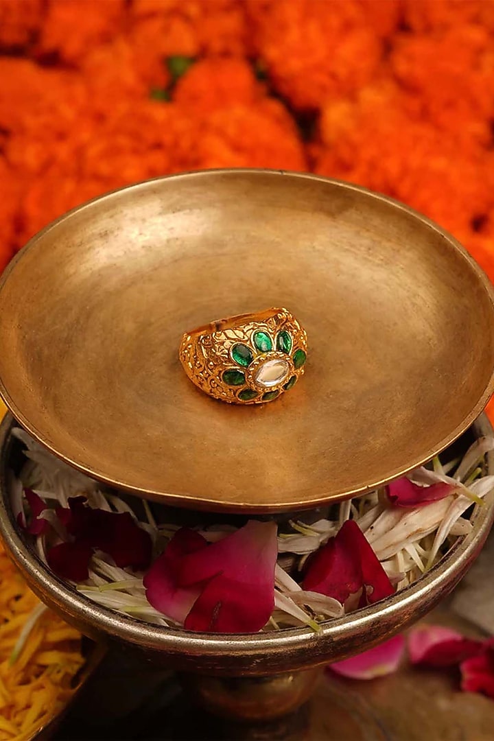 Gold Finish Jadau Kundan Polki Ring by Mortantra at Pernia's Pop Up Shop