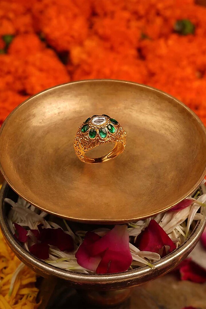 Gold Finish Jadau Kundan Polki Ring by Mortantra at Pernia's Pop Up Shop