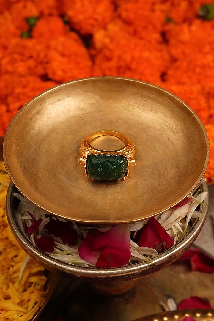 Gold Finish Jadau Kundan Polki Ring by Mortantra at Pernia's Pop Up Shop