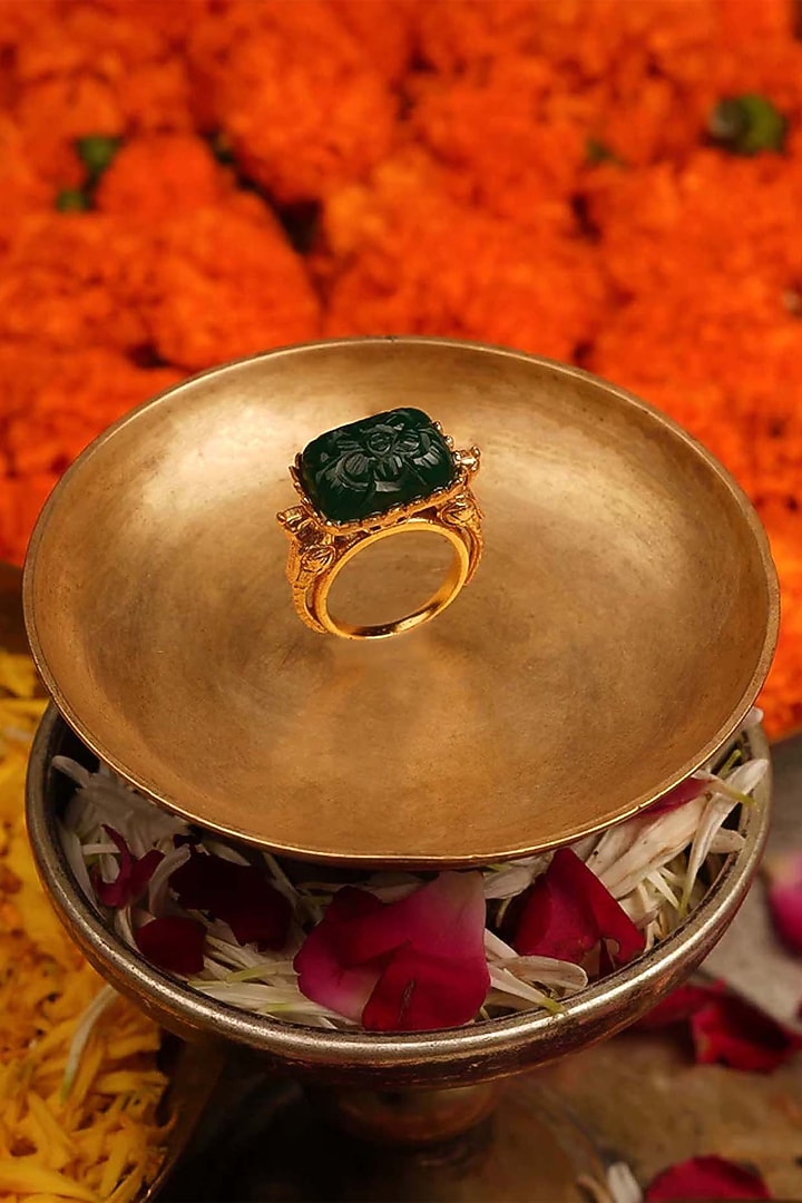 Gold Finish Jadau Kundan Polki Ring by Mortantra at Pernia's Pop Up Shop