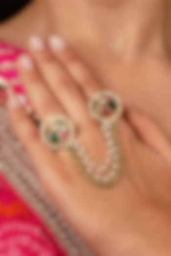 Gold Plated Uncut Polki & Beaded Jadau Ring by Mortantra at Pernia's Pop Up Shop