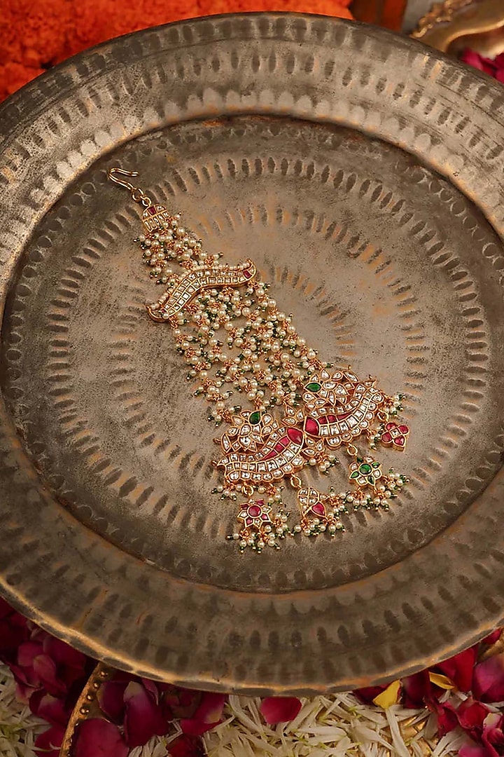 Gold Plated Uncut Polki & Beaded Jadau Passa by Mortantra at Pernia's Pop Up Shop