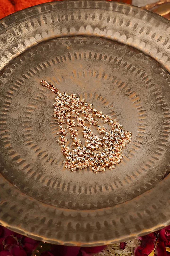 Gold Plated Uncut Polki & Beaded Jadau Passa by Mortantra at Pernia's Pop Up Shop