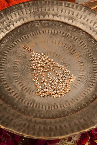 Gold Plated Uncut Polki & Beaded Jadau Passa by Mortantra