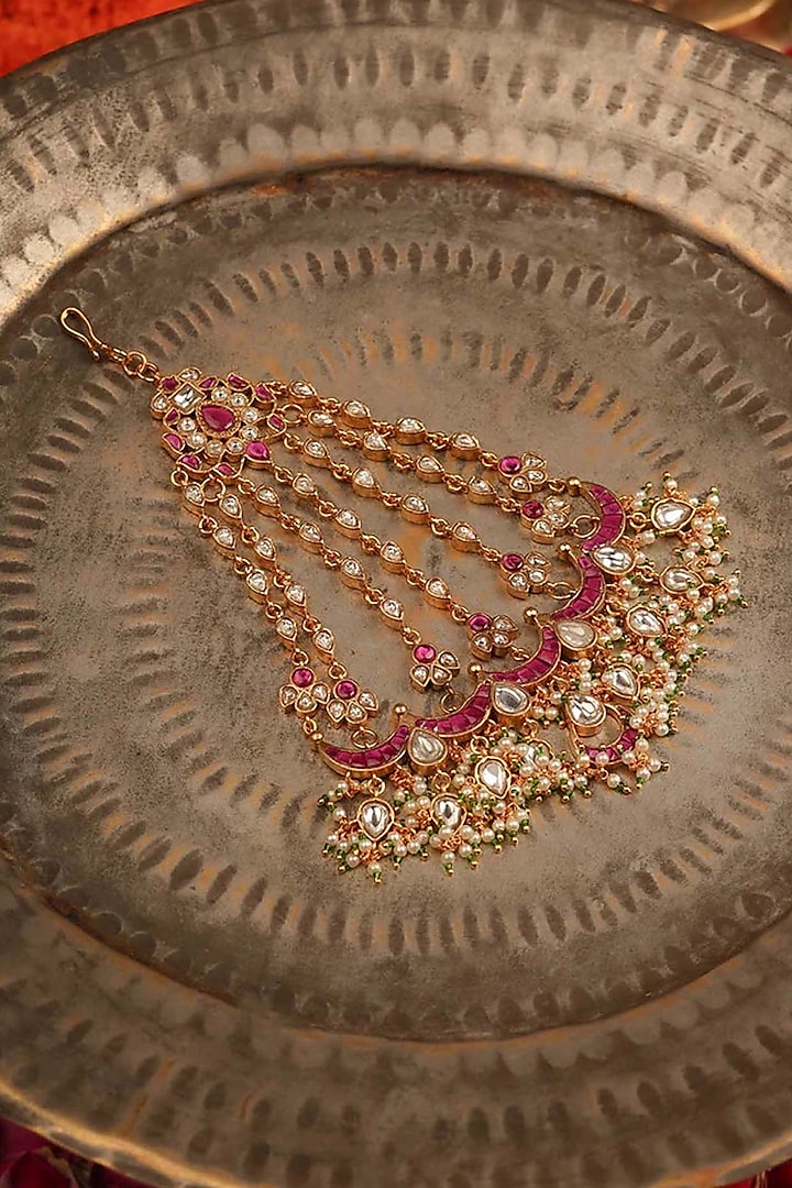 Gold Plated Uncut Polki & Beaded Jadau Passa by Mortantra at Pernia's Pop Up Shop