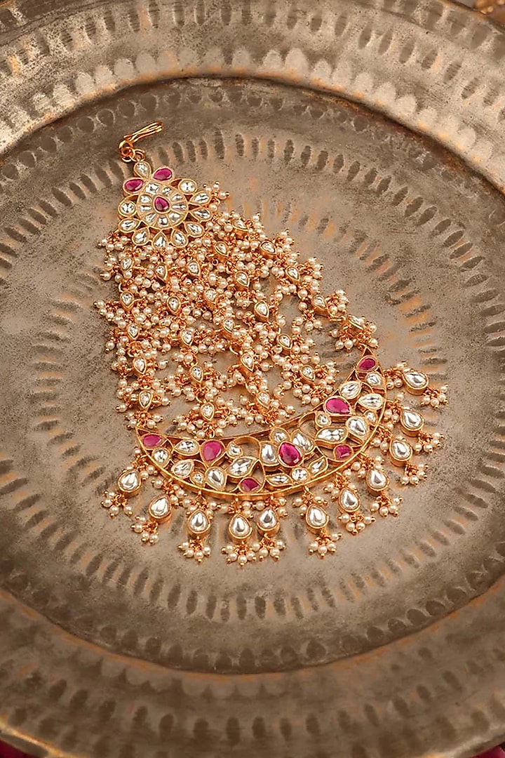 Gold Plated Uncut Polki & Beaded Jadau Passa by Mortantra at Pernia's Pop Up Shop