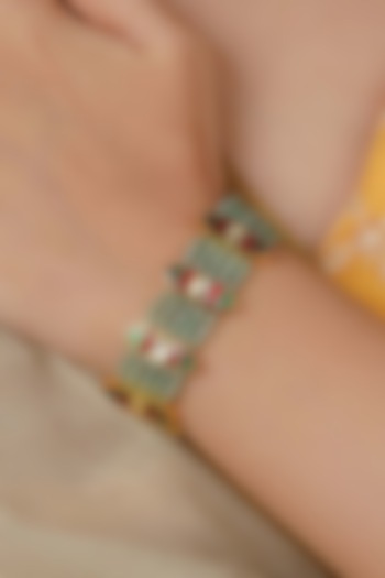 Gold Plated Uncut Polki & Beaded Jadau Bracelet by Mortantra at Pernia's Pop Up Shop