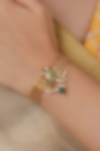 Gold Plated Uncut Polki & Beaded Jadau Bracelet by Mortantra at Pernia's Pop Up Shop