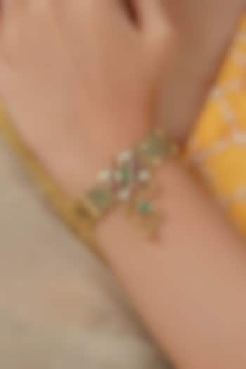 Gold Plated Uncut Polki & Beaded Jadau Bracelet by Mortantra at Pernia's Pop Up Shop