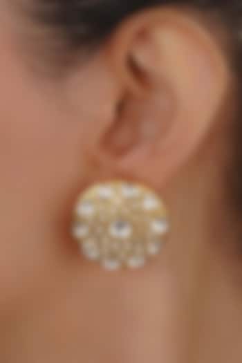 Gold Plated Uncut Polki & Beaded Jadau Stud Earrings by Mortantra at Pernia's Pop Up Shop