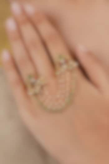 Gold Plated Uncut Polki & Beaded Jadau Ring by Mortantra at Pernia's Pop Up Shop