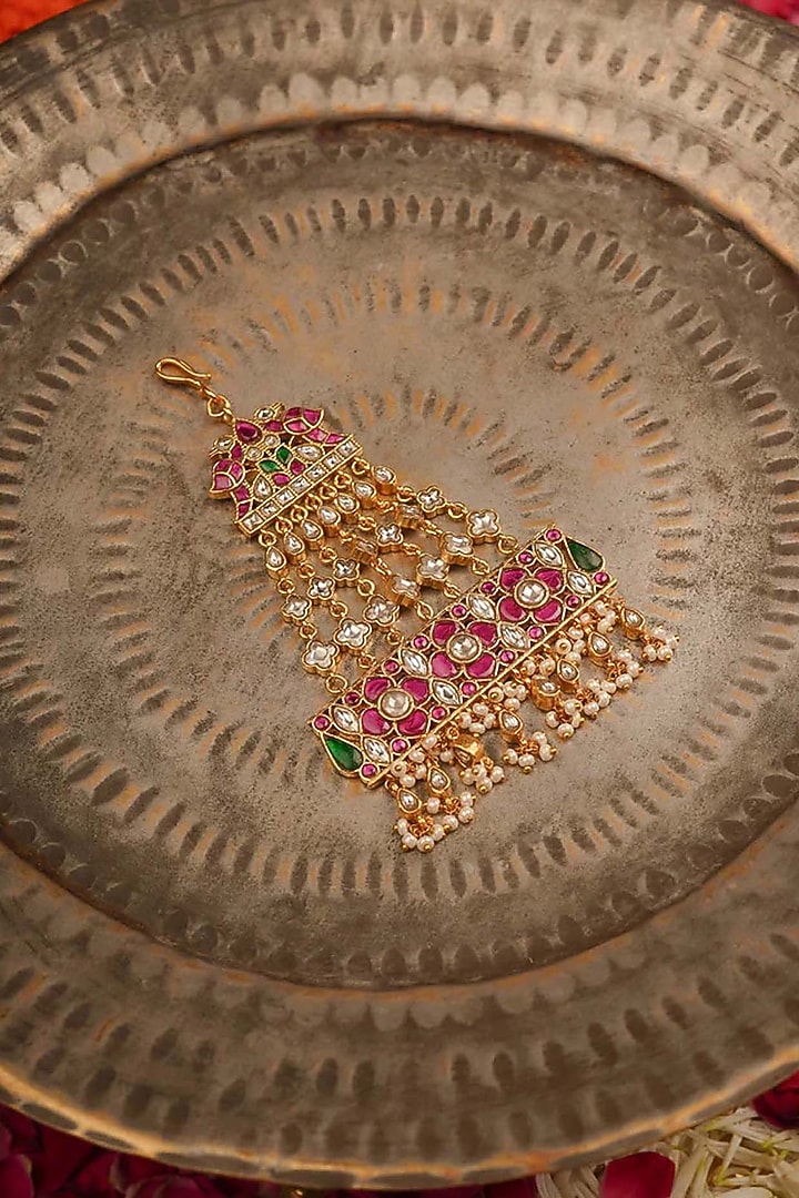 Gold Plated Uncut Polki & Beaded Jadau Passa by Mortantra at Pernia's Pop Up Shop