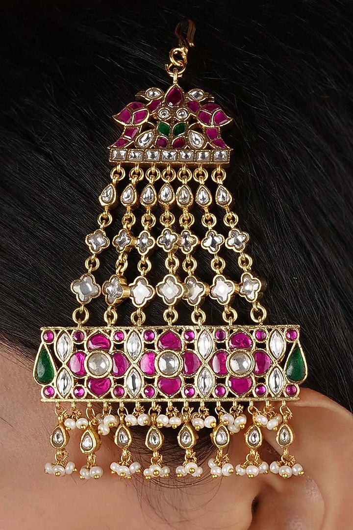 Gold Plated Uncut Polki & Beaded Jadau Passa by Mortantra at Pernia's Pop Up Shop