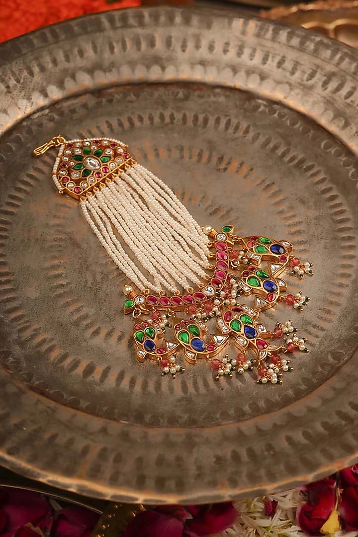 Gold Plated Uncut Polki & Beaded Jadau Passa by Mortantra at Pernia's Pop Up Shop