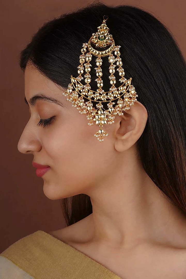 Gold Plated Uncut Polki & Beaded Jadau Passa by Mortantra at Pernia's Pop Up Shop