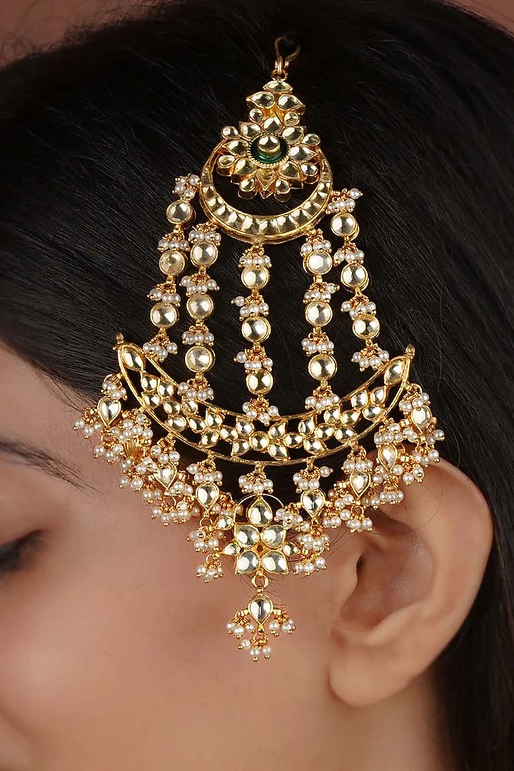 Gold Plated Uncut Polki & Beaded Jadau Passa by Mortantra at Pernia's Pop Up Shop