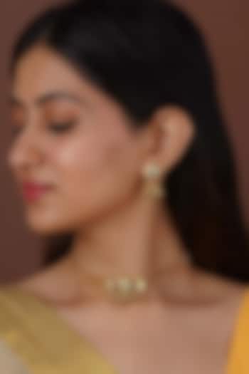 Gold Plated Uncut Polki & Beaded Jadau Choker Necklace Set by Mortantra at Pernia's Pop Up Shop